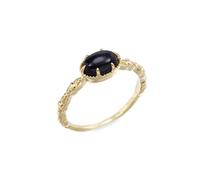 Large Engagement Ring, Anillo Compromiso Mujer 18K Yellow Gold Vintage with Oval Black Agate Size P 1/2