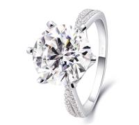 Large Engagement Ring, Anillo de Matrimonio 5ct 6 Claws Solitaire Moissanite 14K White Gold Size J 1/2