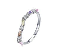 Large Engagement Ring, Ladies Rings with Multicolor Rectangle Shape Cubic Zirconia 14K White Gold Size H 1/2