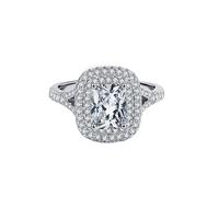 Large Engagement Ring, Pretty Rings for Women 9K White Gold Round with White Rectangle Shape Moissanite Size P 1/2