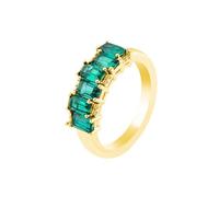 Large Engagement Ring, Pretty Rings for Women Emerald Cut with Green Lab Created Emerald 9K Yellow Gold Size X 1/2