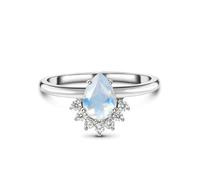 Large Engagement Ring, Promise Ring to Myself Pear Shape Moonstone and Diamond 14K White Gold Size O 1/2