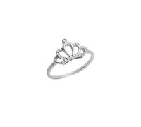 Large Engagement Ring, Promise Rings for Her Elegant Hollow Crown Design with Round Diamond 0.07Ct 18K White Gold Size N 1/2