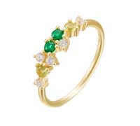 Large Engagement Ring, Silver Ring for Women Cluster with Green Round Shape Lab Created Emerald 18K Yellow Gold Size R 1/2