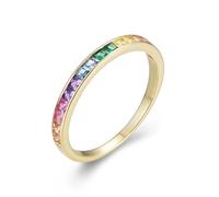 Large Engagement Ring, Women Wedding Bands Half Eternity with Multicolor Square Shape Lab Created Sapphire 14K Yellow Gold Size L 1/2