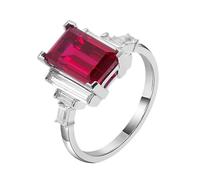 Large Engagement Ring, Womens Rings Boho with Rectangle Shape Created Ruby 2Ct 18K White Gold Size T 1/2