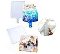 Large Epoxy Resin Mold Kit 2-Piece Set - 13x8-Inch Handle & 10x10-Inch Silicone Tray for DIY Cutting Board Making, Home Decor Crafts, Kitchenware Accessories - Reusable (2 Pack)