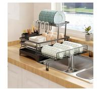 Large Expandable Dish Drying Rack with Drainboard & sil Holder - Multifunctional Kitchen Countertop Drainer for Efficient Automatic Drainage - Space-Saving Design