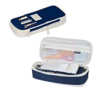 Large Expandable Pencil Pen Case with Compartments, Aesthetic School Supplies Organizer for Girls Boys, Wear-Resistant Oxford Fabric, Unisex Stationery Pouch for College Office Travel (Navy)