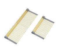 Large Expandable Roll Up Dish Drying Rack, Heat-Resistant Dish Drainer for Stainless Steel Sinks, Over The Sink Non-Slip Silicone Rollable Dish Drainer Roll Rack 18 tube Gray&Gold