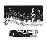 Large Extended Gaming Mouse Pad 75 X 40 Cm Non-Slip Rubber Base, Fun Black White Music Note Print Desk Mat for Keyboard & Mouse, Office/Gaming Computer Accessories