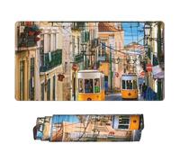 Large Extended Gaming Mouse Pad 75 X 40 Cm Non-Slip Rubber Base, Fun Lisbon Tram Print Desk Mat for Keyboard & Mouse, Office/Gaming Computer Accessories