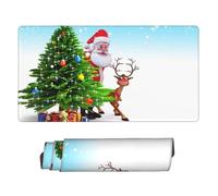 Large Extended Gaming Mouse Pad 75 X 40 Cm Non-Slip Rubber Base, Fun Santa Claus Christmas Tree Print Desk Mat for Keyboard & Mouse, Office/Gaming Computer Accessories