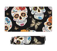 Large Extended Gaming Mouse Pad 75 X 40 Cm Non-Slip Rubber Base, Fun Sugar Skulls Print Desk Mat for Keyboard & Mouse, Office/Gaming Computer Accessories