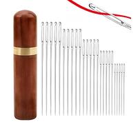 Large Eye Hand Sewing Needles, 25PCS Self-Threading Embroidery Needles with Wooden Needle Case Stainless Steel Darning Needles for Wool Easy Threading for Hand Sewing Knitting & Crochet Yarn (5 Size)