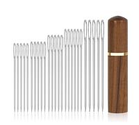 Large Eye Sewing Needles, 25 pcs 5 Sizes Tapestry Needle Embroidery Needles Yarn Needles with Wooden Needle Case Stainless Steel Wool Self Threading Needle for Hand Sewing DIY