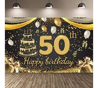 Large Fabric Happy 50th Birthday Banner Decorations Backdrop | Photo Background Birthday Gifts for Women, Men, Girls, Boys