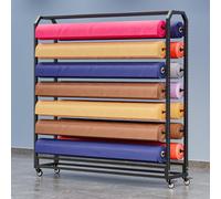 Large Fabric Roll Storage Rack with Adjustable Hanging Rod, Heavy Duty Steel Organizer with Wheels, Movable Commercial Storage Solution