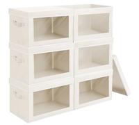 Large Fabric Storage Boxes with Lids - 36L Beige Foldable Clear PVC Window | 6 Pack Dustproof Wardrobe Organiser with Handles, Smart Spaces Saving Containers for Blanket, Jumpers, Bedding, Trouser, Tool