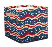 Large Fabric Storage Cubes with Handles, Patriotic Red White, & Blue Cube Storage Bins Organizer Boxes Cube Baskets for Organizing Closet Shelves(13x13x13Inch)