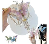 Large Fairy Wing Hair Clip - Butterfly Tassel with Beads,3D Moving Wings & Anti-Slip for Women with Various Hair Types and Lengths (1 PCS-C)