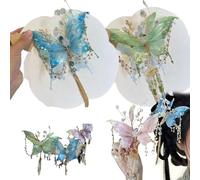 Large Fairy Wing Hair Clip - Butterfly Tassel with Beads,3D Moving Wings & Anti-Slip for Women with Various Hair Types and Lengths (2 PCS-F)