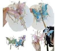 Large Fairy Wing Hair Clip - Butterfly Tassel with Beads,3D Moving Wings & Anti-Slip for Women with Various Hair Types and Lengths (2 PCS-D)
