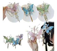 Large Fairy Wing Hair Clip - Butterfly Tassel with Beads,3D Moving Wings & Anti-Slip for Women with Various Hair Types and Lengths (3 PCS-G)