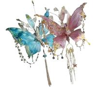 Large Fairy Wing Hair Clips, 3D Moving Butterflys Wings, Butterfly Tassel and Beaded Design, Moving Wings Hair Claws, for Women Decorative Hair Accessories (A+B)