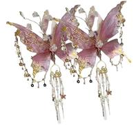 Large Fairy Wing Hair Clips, 3D Moving Butterflys Wings, Butterfly Tassel and Beaded Design, Moving Wings Hair Claws, for Women Decorative Hair Accessories (A*2)