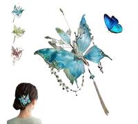 Large Fairy Wing Hair Clips, Butterfly Tears Tassel Hair Clip, 3D Moving Wings Beaded Dangling Tassels Fairy Butterfly Hairs Accessories for Hairstyles(Blue)