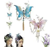 Large Fairy Wing Hair Clips with Sparkling 3D Butterfly Beaded Tassel Design, Claw Style Clamp for Women Hairstyles Accessories, Elegant Tear Drop Detailing Secure Hold (Pink+Blue)