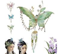 Large Fairy Wing Hair Clips with Sparkling 3D Butterfly Beaded Tassel Design, Claw Style Clamp for Women Hairstyles Accessories, Elegant Tear Drop Detailing Secure Hold (Green)