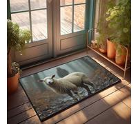 Large Fall Door Mat Lonely Sheep In The Foggy Forest Doormat Knock Before Entering Door Sign Plain Outdoor Mat(65X90CM)