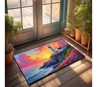 Large Fall Door Mat Sunset At The Lighthouse With Flowers Doormat Knock Before Entering Door Sign Plain Outdoor Mat(40X60CM)