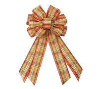 Large Fall Orange Green Red Plaid Bow for Wreath, Plaid Bow for Fall Décor - Autumn Thanksgiving Bow for Front Door Indoor Outdoor Wall Decoration Supplies Ornaments