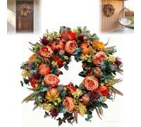 Large Fall Peony and Pumpkin Wreath, Farmhouse Fall Wreaths for Front Door, Reusable Autumn Harvest Wreath for Cozy Thanksgiving Decor 2025 (1pcs,L)