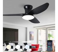 Large Fan Lights Ceiling Living Room 100cm, 3 Blade Dimmable Light Fan Ceiling with Remote, Reversible Silent DC with 6 Speed, Indoor Smart Ceiling Light Fan for Bedroom, Lounge, Kitchen-Black