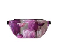 Large Fanny Packs for Women Men Cross Body - Purple And Pink Tulip Bouquet Travel Crossbody Bags for Women Trendy, Waist Bag for WomenBelt Bag for Women Men Crossbody With Adjustable Strap