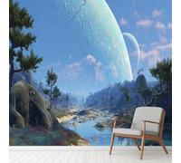 Large Fantasy Planet Sky Universe Wallpaper, Mountains Landscape Wall Murals PVC Waterproof, Forest Nature Mural Peel and Stick Wall Decals for Living Room 390x260 cm