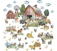 Large Farm Animal Wall Decals Peel and Stick Vintage Farmhouse Funny Animal Wall Stickers Cute Sheep Chicken Rooster Duck Horse Pig Cow Farm Wall Stickers for Kids Room Playroom Decor