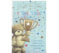 Large Father’s Day Card for Dad - Cute Teddy Bear Holding Trophy - 12 x 7 Inch Premium Greeting Card with 8 Page Insert - Special Father’s Day Card from Son or Daughter