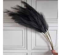 Large Faux Pampas Grass, 3 Stems of 115cm Tall Fluffy Artificial Dried Flower Decor (Black)