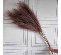 Large Faux Pampas Grass, 3 Stems of 115cm Tall Fluffy Artificial Dried Flower Decor (Chocolate Brown)