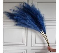 Large Faux Pampas Grass, 3 Stems of 115cm Tall Fluffy Artificial Dried Flower Decor (Midnight Blue)