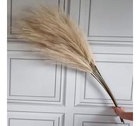 Large Faux Pampas Grass, 3 Stems of 115cm Tall Fluffy Artificial Dried Flower Decor (Natural)