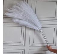 Large Faux Pampas Grass, 3 Stems of 115cm Tall Fluffy Artificial Dried Flower Decor (Pure White)