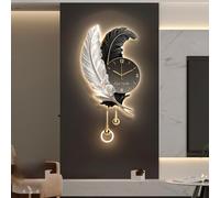 Large Feather Leaf Wall Clock, Silent Non-Ticking Decorative Clock for Living Room Decor