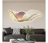 Large Feather Wall Clocks for Living Room Decor, Backlight Nightlight Feather Wall Art, 3D Resin Large Wings Wall Art Wall Sculpture Wall Hanging Lamp(39.4'', Orange)