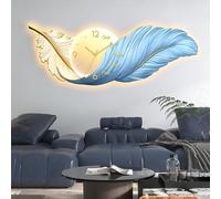 Large Feather Wall Clocks for Living Room Decor, Backlight Nightlight Feather Wall Art, 3D Resin Large Wings Wall Art Wall Sculpture Wall Hanging Lamp(39.4'', Orange)